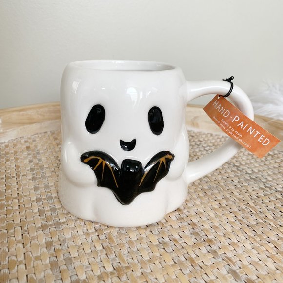 Other - NWT Cute Halloween Ghost Mug Holding a Bat Gothic Home Decor